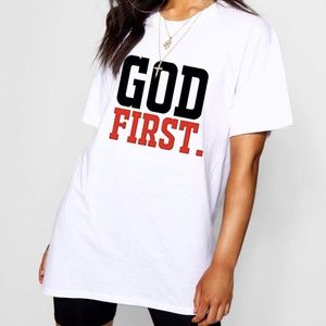"GOD FIRST." T Shirt - White